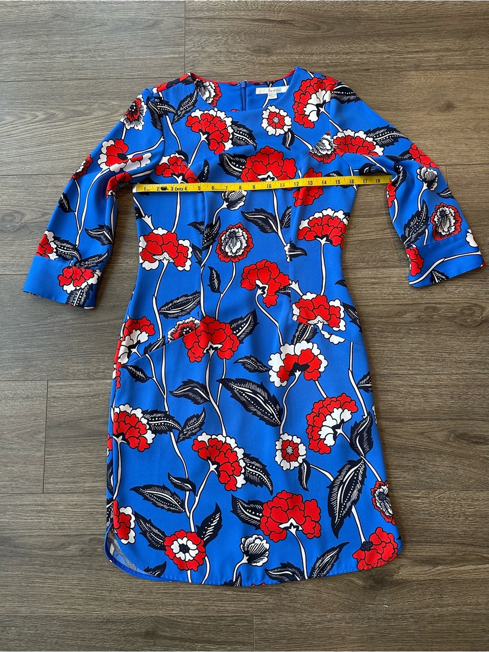 Boden Bright Blue & Red Floral 3/4-Sleeve Sheath Dress with pockets